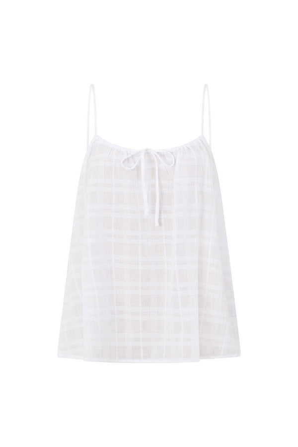 Jetta Adjustable Thin Strap Tie Top - White Plaid