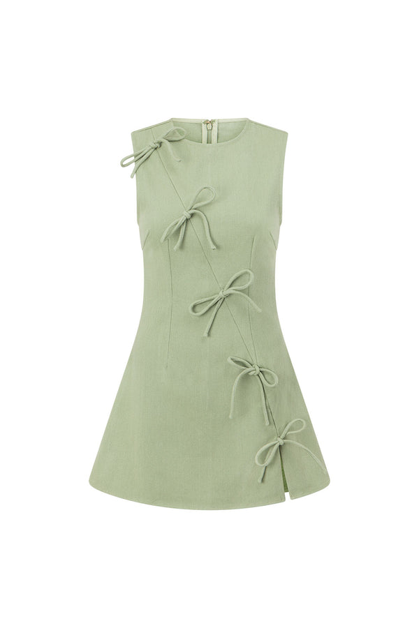 Sage Green A-Line Bow Mini Kapri Dress