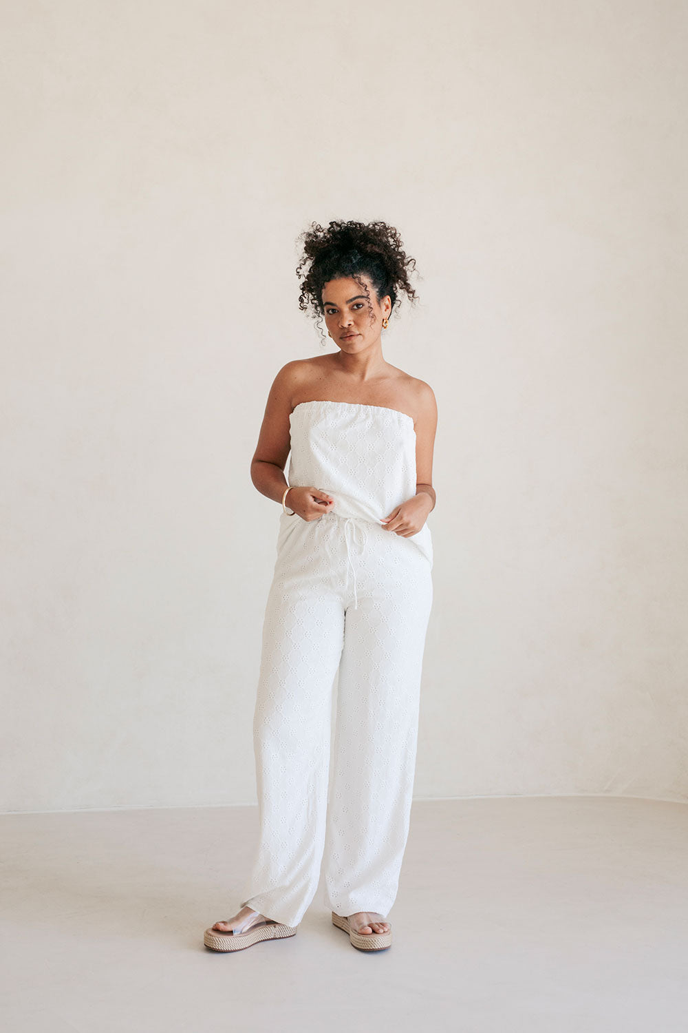 White High Waist Elastic Drawstring Ellira Pants