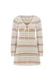 Cream Stripe Knit Long Sleeve Mini Veya Dress
