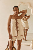 Beige Strappy Front Tie Rosalina Top