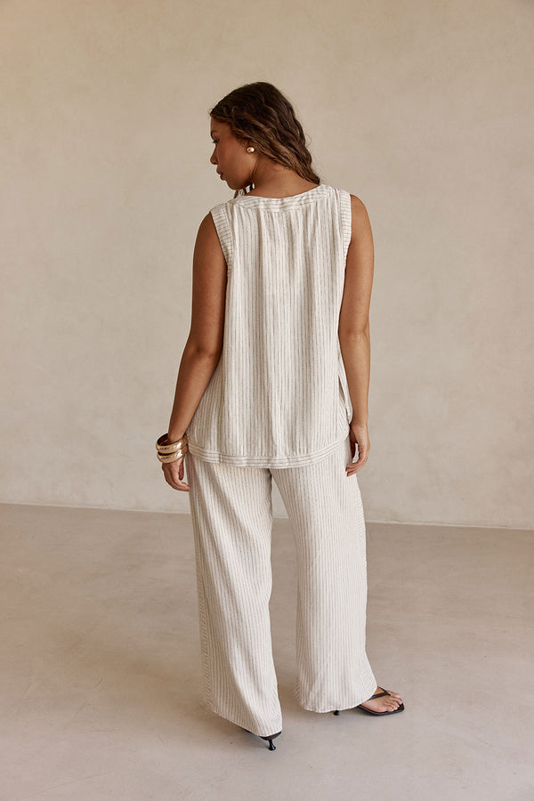 Cream and Black Pinstripe Wrap Capri Top