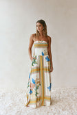 White and Yellow Botanique Strapless Maxi Fia Dress