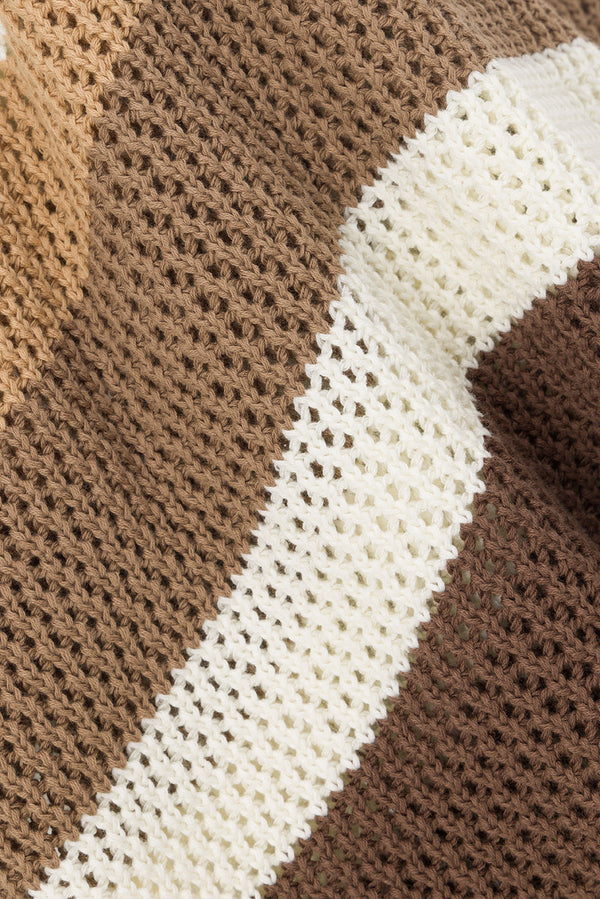 White and Brown Stripe Knit Strapless Damaris Top