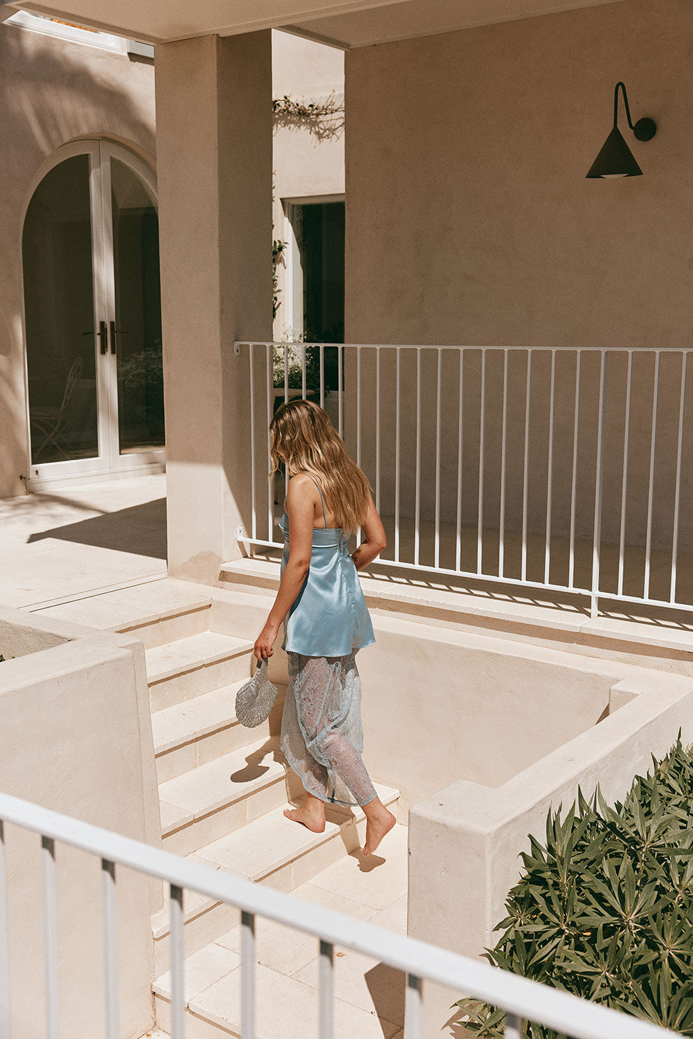 Baby Blue Silky Lace Maxi Dove Dress