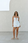 White Ribbed High Waist Tie Indigo Shorts