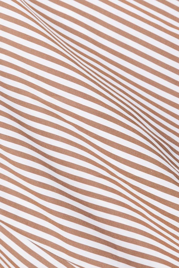 Pennie Long Sleeve Tie Top - Brown, White Stripe