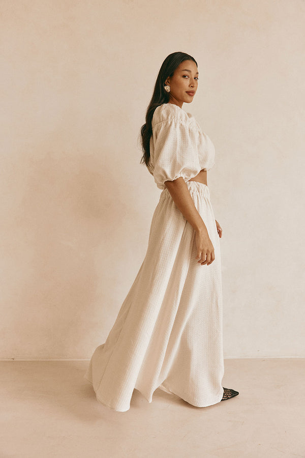 Beige Ruched A Line Maxi Astra Skirt