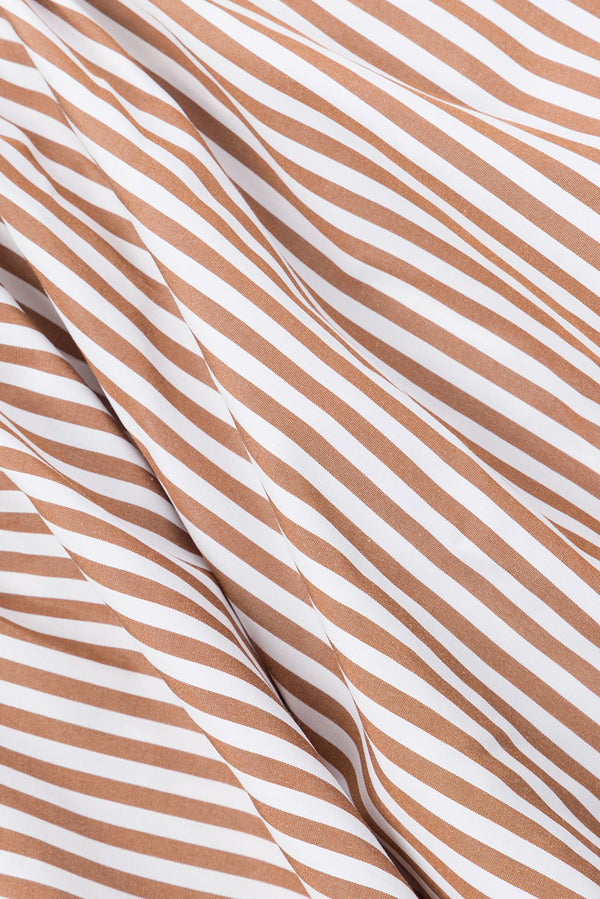 Naloo Long Sleeve Tie Mini Dress - Brown, White Stripe