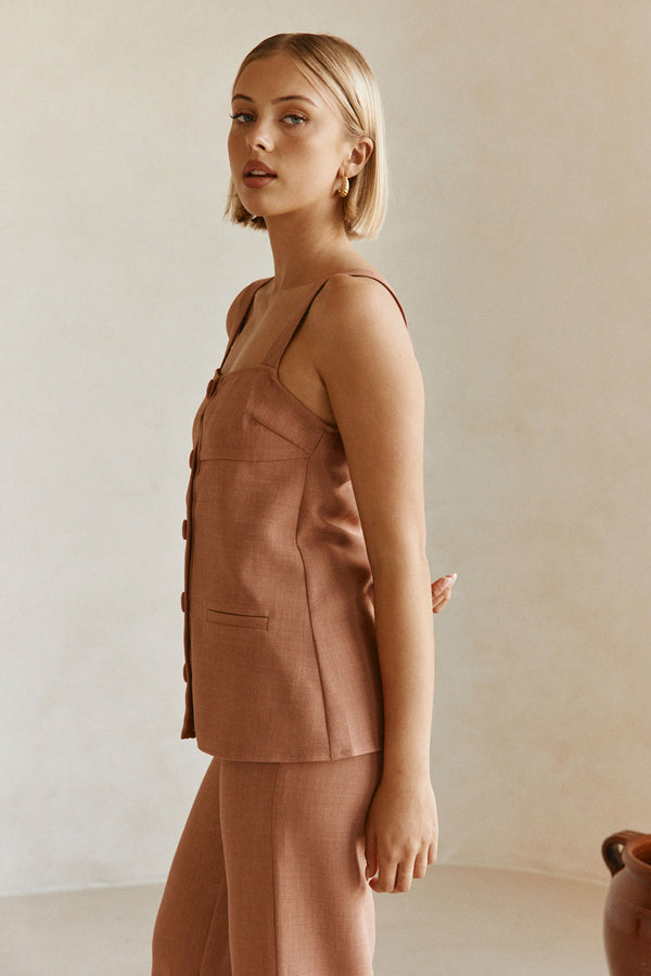 Tan Structured Button Up Raven Top