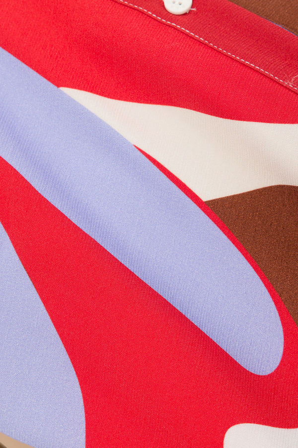 Valley Red Print Button Up Short Sleeve Dia Top