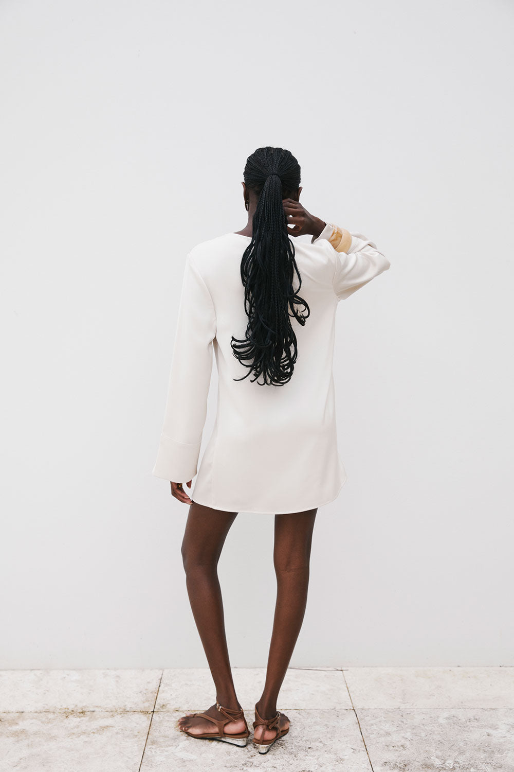 Beige Long Sleeve Mini Wrap Asoka Dress