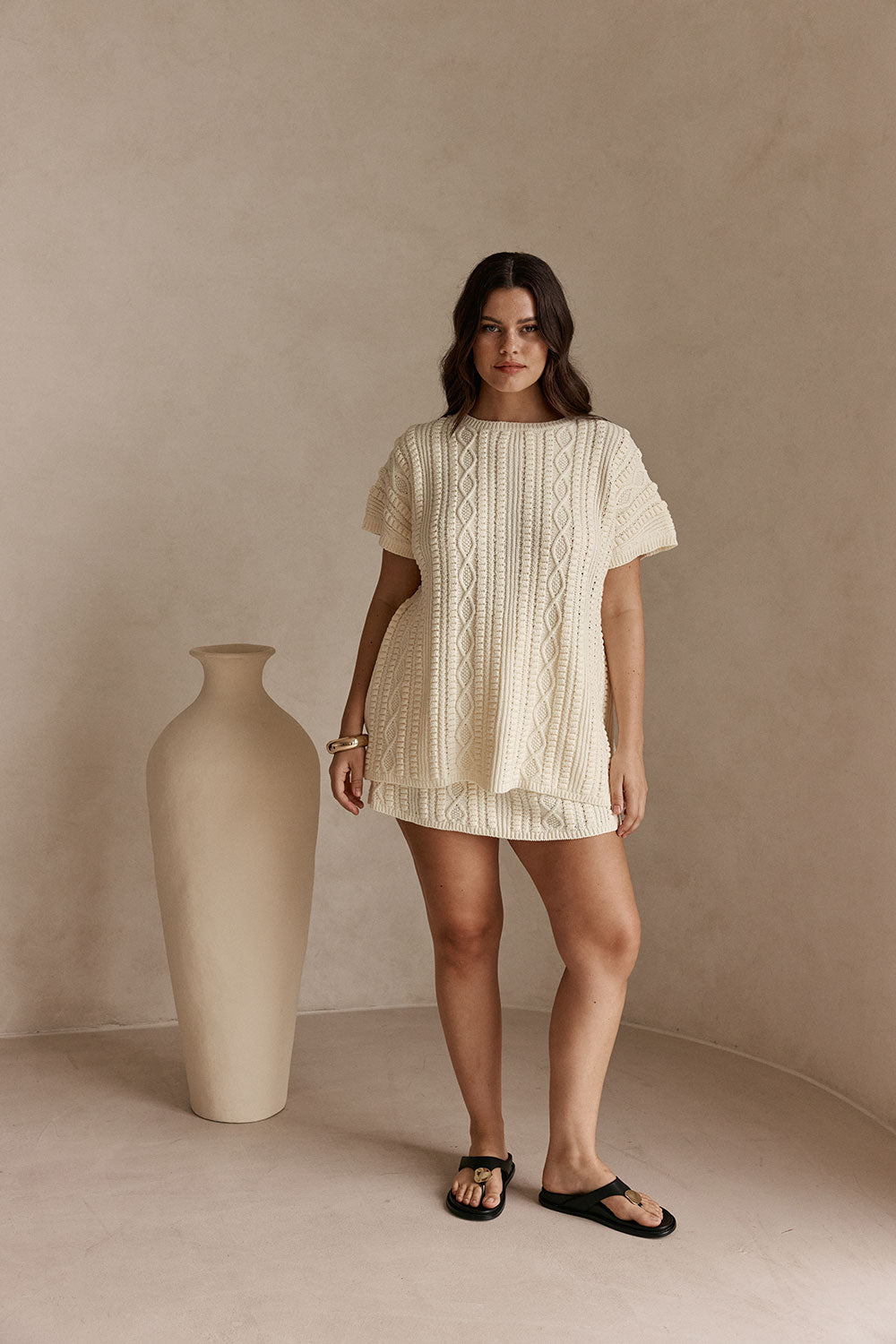 Cream Knit Romy T Shirt Top