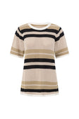 Quinn Short Sleeve Stripe Knit Top - Tan, Beige , Black Stripe