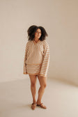 Bryn Stripe Long Sleeve Collared Knit Top - Orange, White