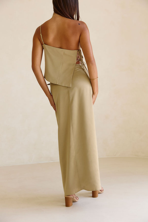 Green One Shoulder Strappy Side Tie Bria Top