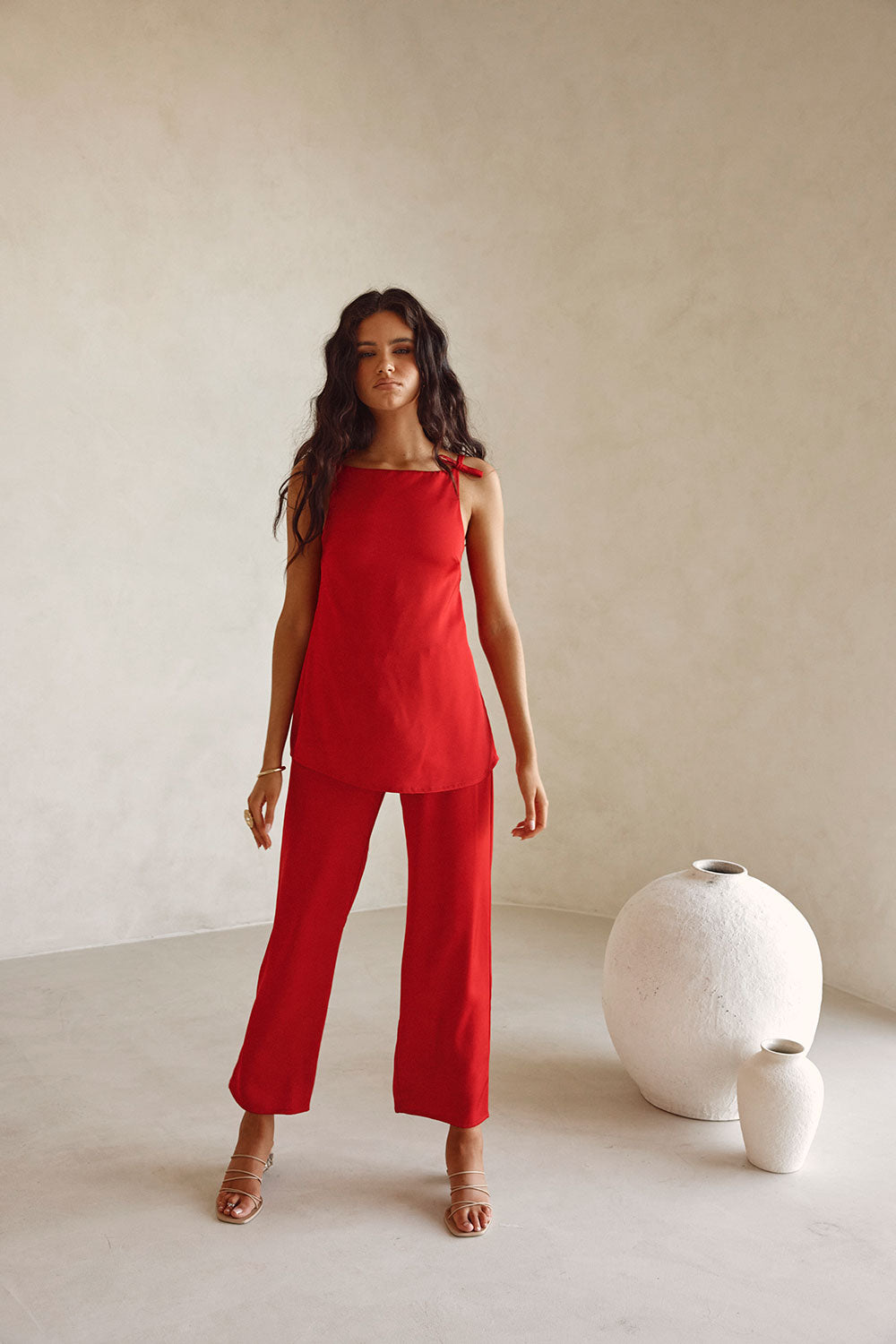 Red Thin Strap Backless Kinsley Jumpsuit
