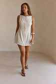 Beige and Black Pinstripe Button Mini Graylee Dress