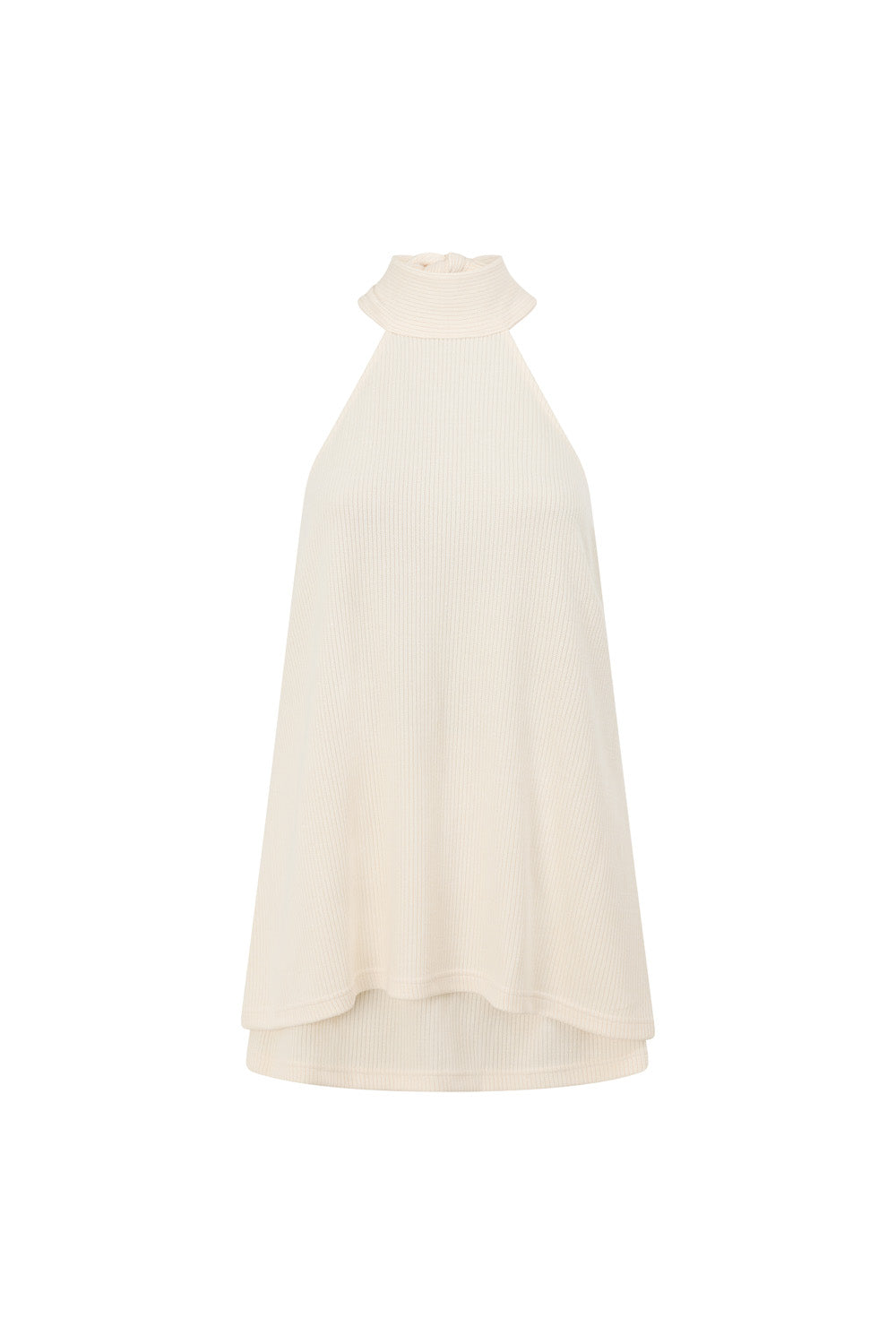 Off White Ribbed Halter Neck Mini Malayah Dress