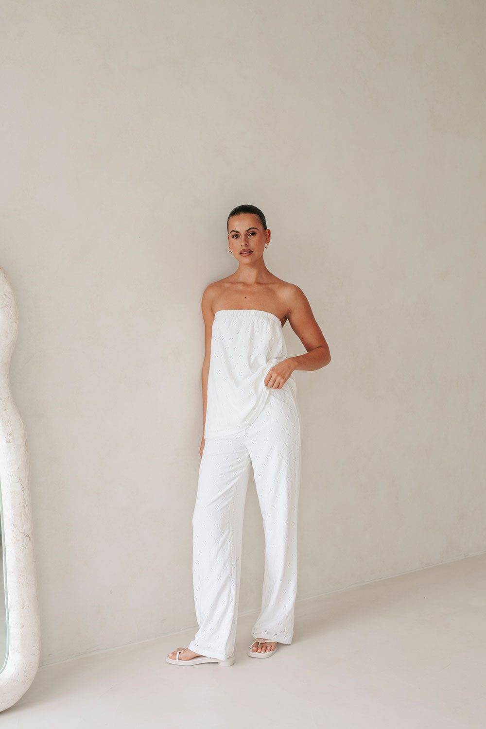 White High Waist Elastic Drawstring Ellira Pants