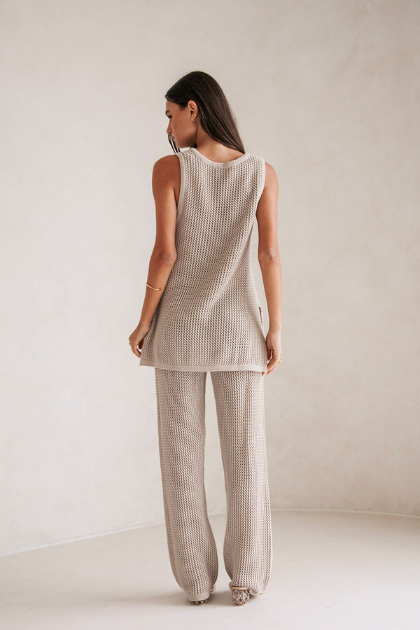 Beige Knit V Neck Ailish Top