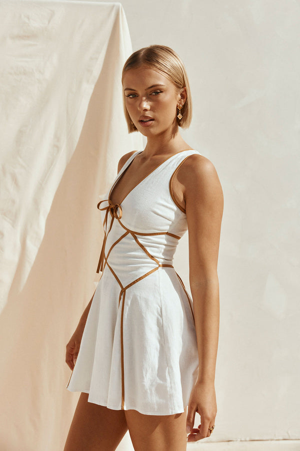White Panel V Neck Mini Ravina Dress