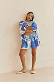 Vally Blue Print Elastic Drawstring Elara Shorts