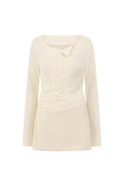 Violette Long Sleeve Button Up Mini Wrap Dress - Beige