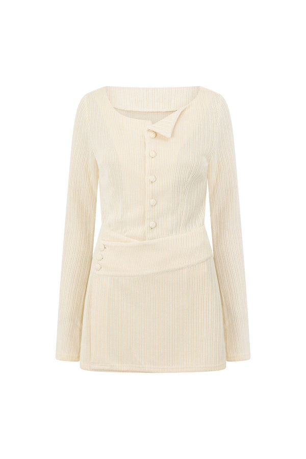 Violette Long Sleeve Button Up Mini Wrap Dress - Beige