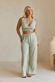 Sierra V Neckline Cutout Crop Top - Green