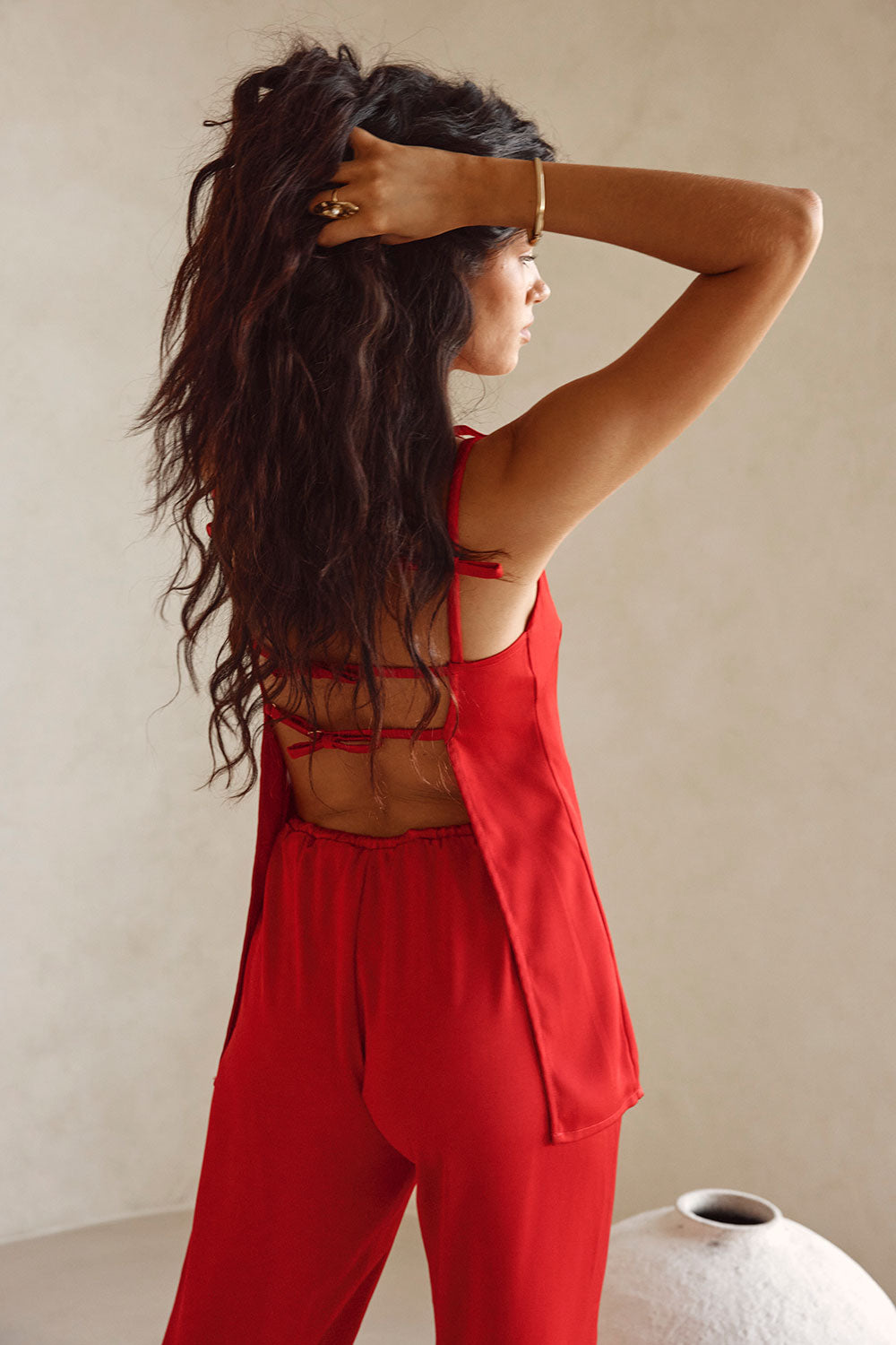 Red Thin Strap Backless Kinsley Jumpsuit