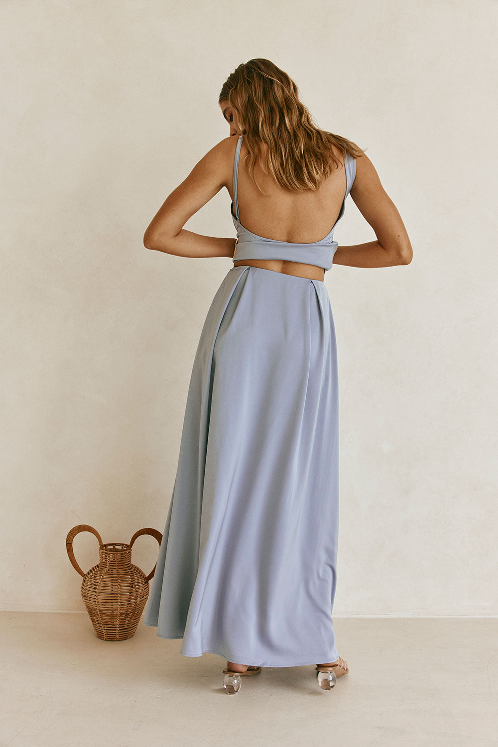 Blue High Waist Pleated Maxi Hailey Skirt