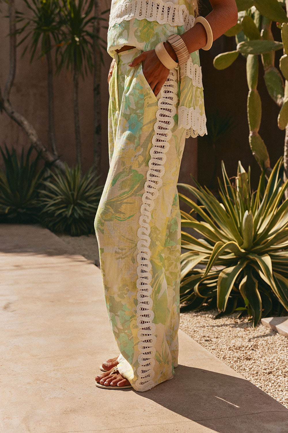 Green Fiore Festivio Print Wide Leg Orion Trouser Pants