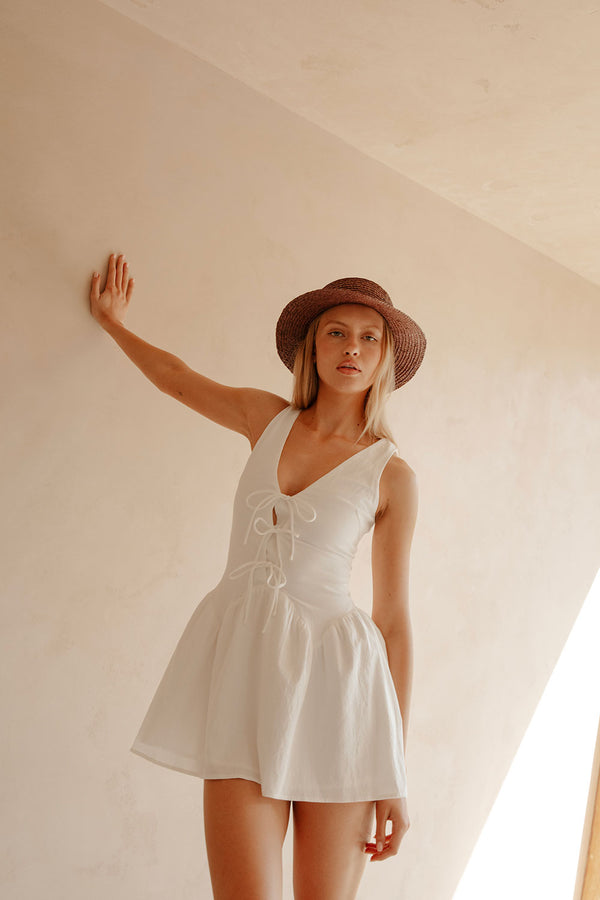 Alista V Neckline Tie Mini Dress - White