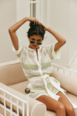 Easton Short Sleeve Button Up Knit Playsuit - Cream, Green Grey Stripe