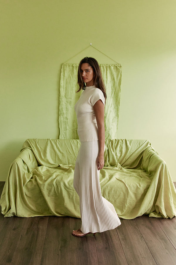 Cream Ribbed Knit Maxi Sorrento Dress