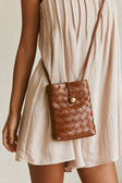 Yuka Woven Messenger Bag - Tan, Brown