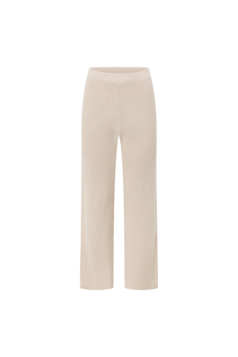 Beige Cotton Knit Elastic High Waist Maxine Pants