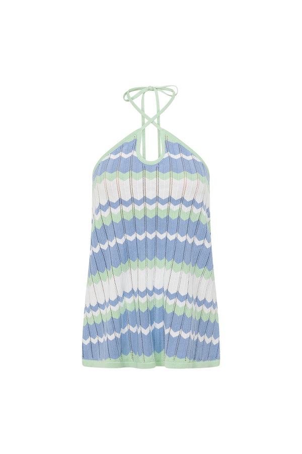White Blue and Green Stripe Knit Halter Karina Top