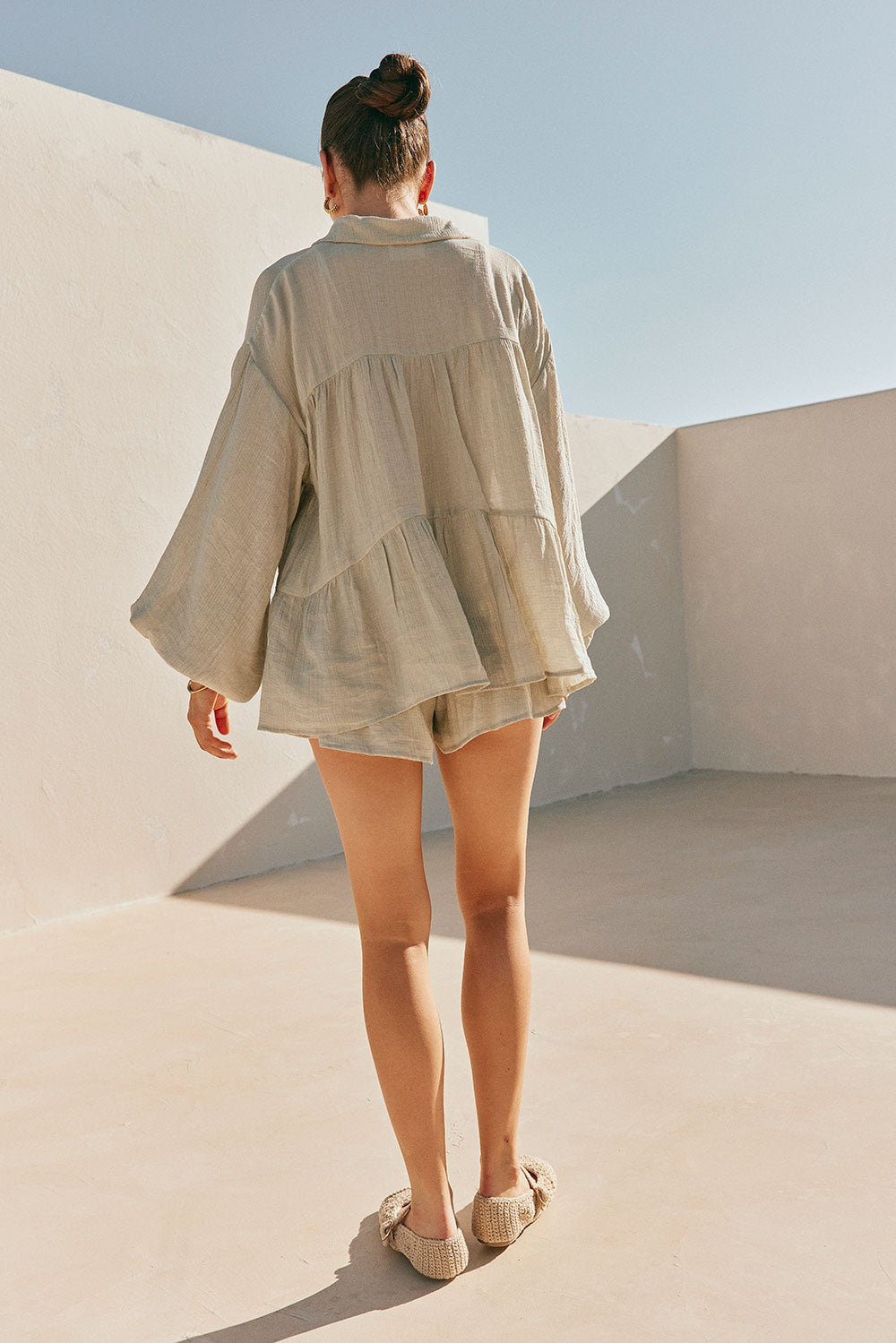 Sage Green Long Sleeve Button Up Collar Huxley Top