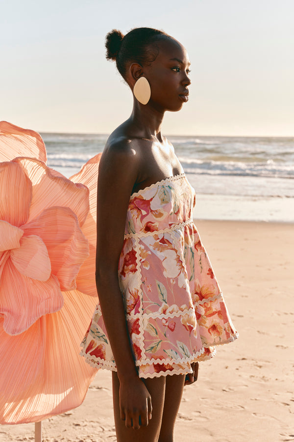 Pink Desert Rose Print Strapless Hera Playsuit