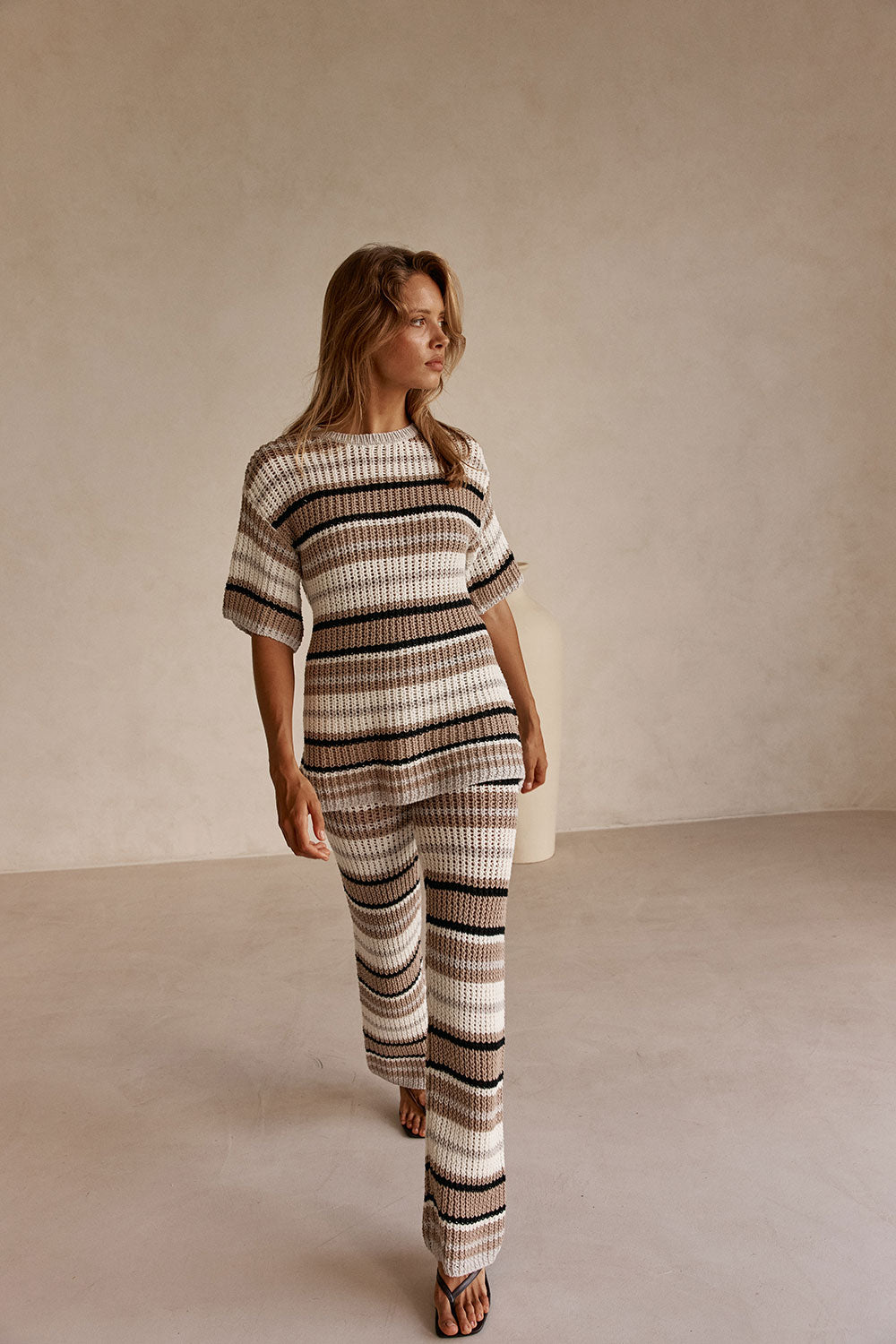 Tan and White Stripe Knit Java Top