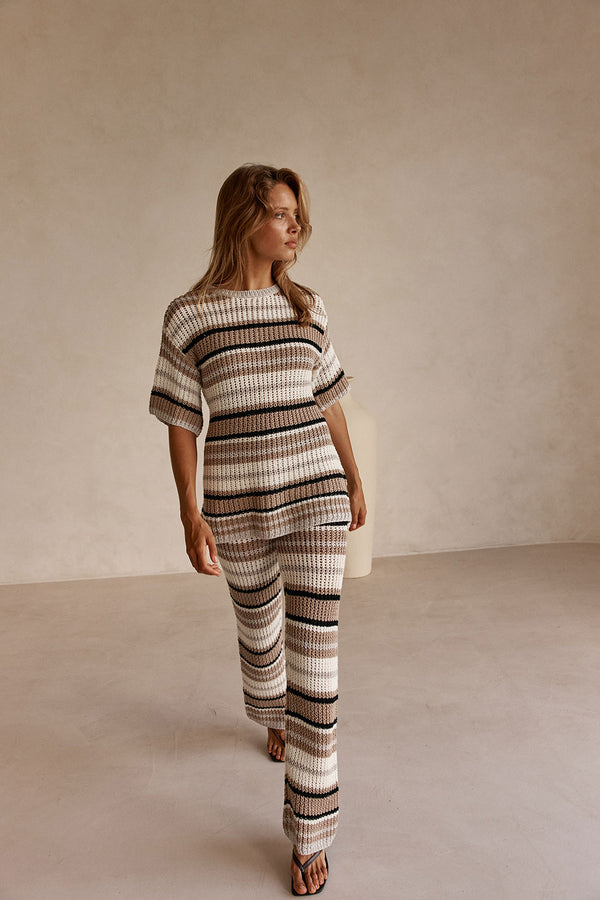 Tan and White Stripe Knit Java Top