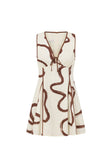 Cream Marbled Mocha Floral V Neck Mini Alfresco Dress