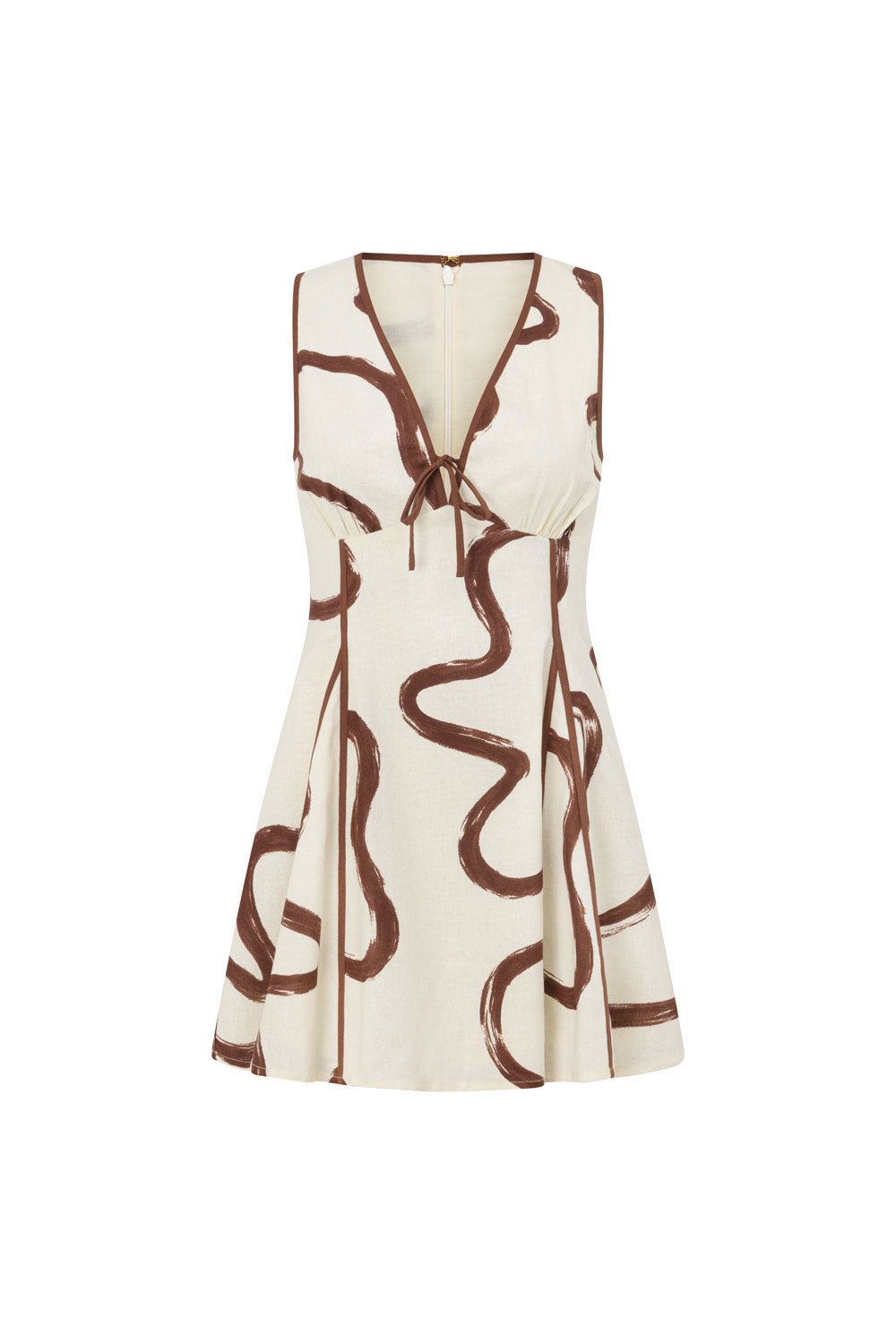 Cream Marbled Mocha Floral V Neck Mini Alfresco Dress