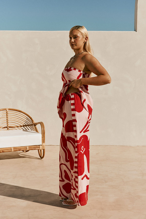 Red and Pink Darling Floral Print Drawstring Enya Pants