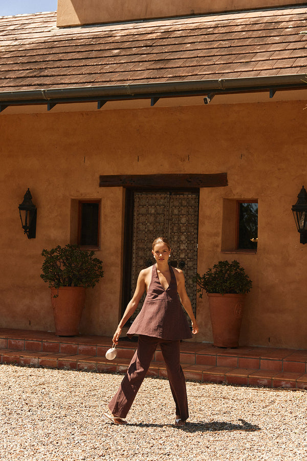 Chocolate Brown Elastic Drawstring Elara Pants