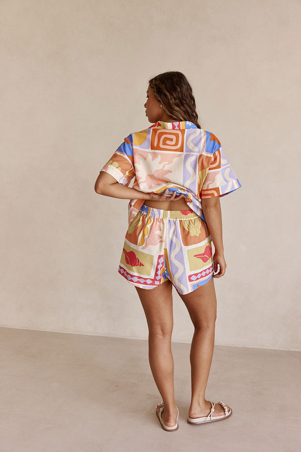 Solis Tripical Print Elastic Drawstring Indra Shorts