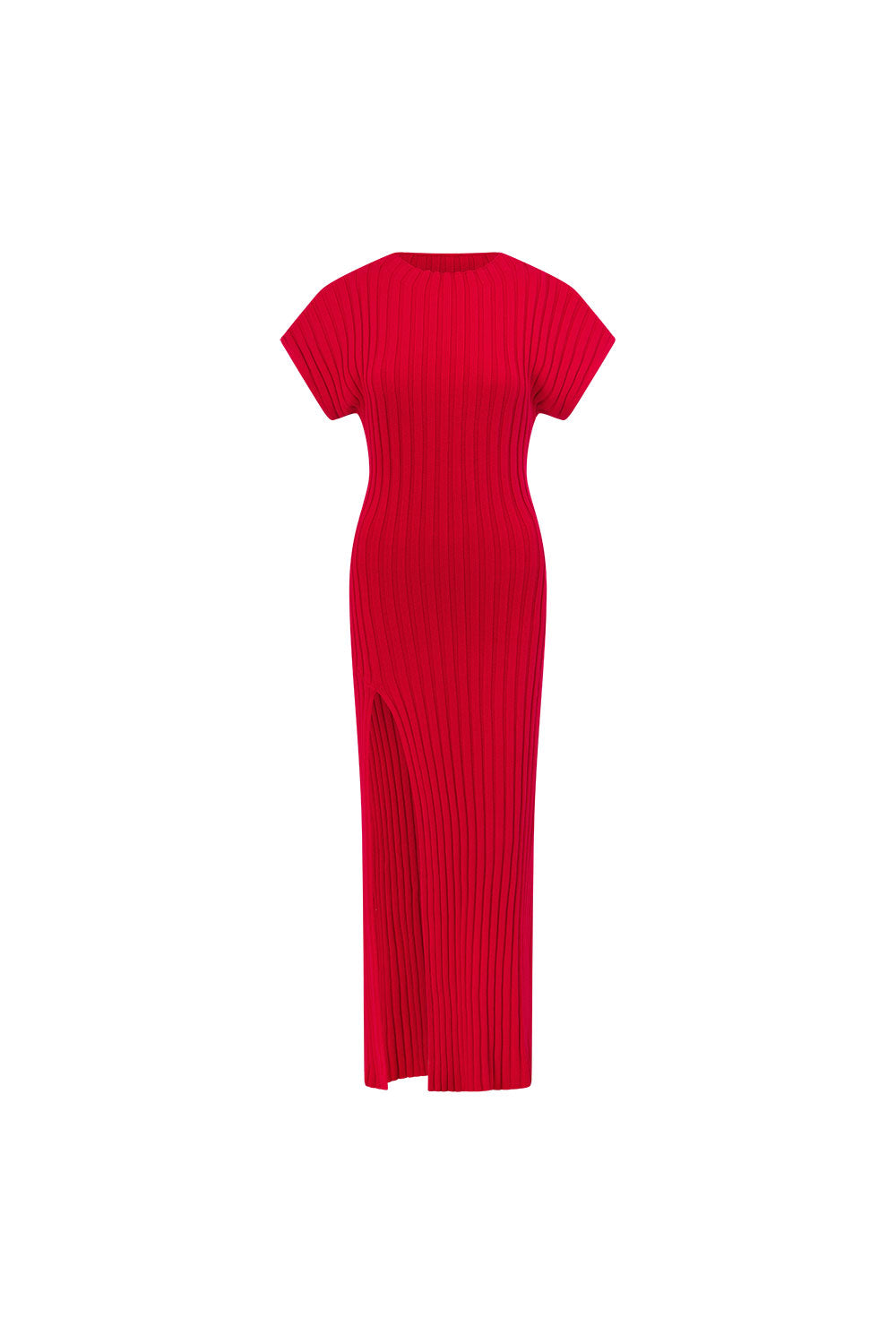 Red Rib Split Maxi Gemini Dress