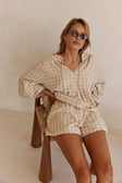 Khaki Gingham Elastic Drawstring Rylia Shorts